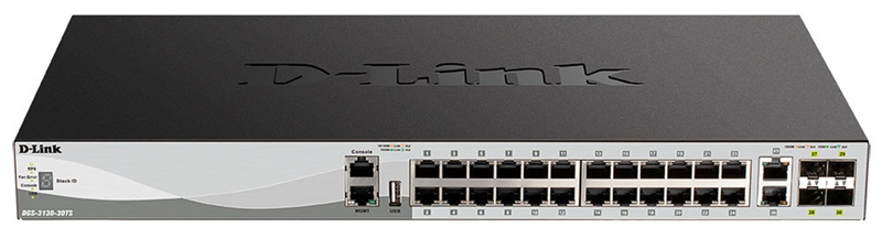 D-Link PROJ Managed L3 Stackable Switch 24x1000Base-T, 2x10GBase-T, 4x10GBase-X SFP+, Surge 6KV, CLI, 1000Base-T Management, RJ45 Console, USB, RPS, Dying Gasp