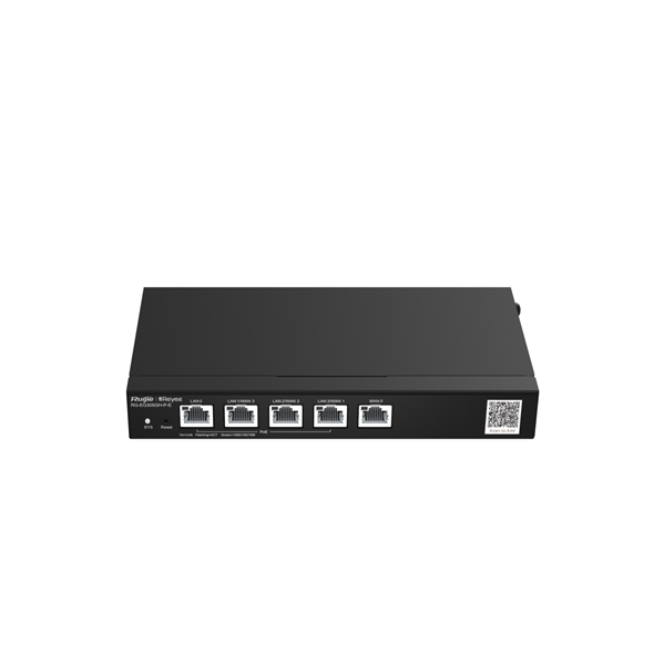 Ruijie Reyee Desktop 5-port full gigabit router, providing one WAN port, one LAN port, and three LAN/WAN ports; supporting four PoE/PoE+ interfaces and maximum 60 W PoE power; recommended concurrency