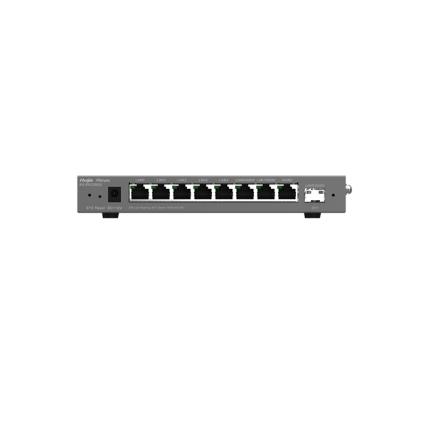 Ruijie Reyee Desktop 9-port cloud management router , including 8 gigabit electrical ports and 1 gigabit SFP port , supports 1 WAN port , 5 LAN ports , and 3 LAN /WAN ports ; a maximum of 200 concurre