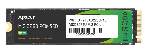 Apacer SSD AS2280P4U 256Gb M.2 2280 PCIe Gen3x4, R3500/W1200 Mb/s, 3D NAND, MTBF 1.8M, NVMe, 170TBW, Retail, 5 years (AP256GAS2280P4U-1)