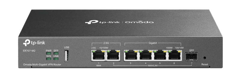 TP-Link ER707-M2 VPN- Omada   ,1 x RJ45 WAN 2,5 /, 1 x RJ45 WAN/LAN 2,5 /, 1 x SFP WAN/LAN, 4 .  RJ45 WAN/LAN, 1  USB 2.0
