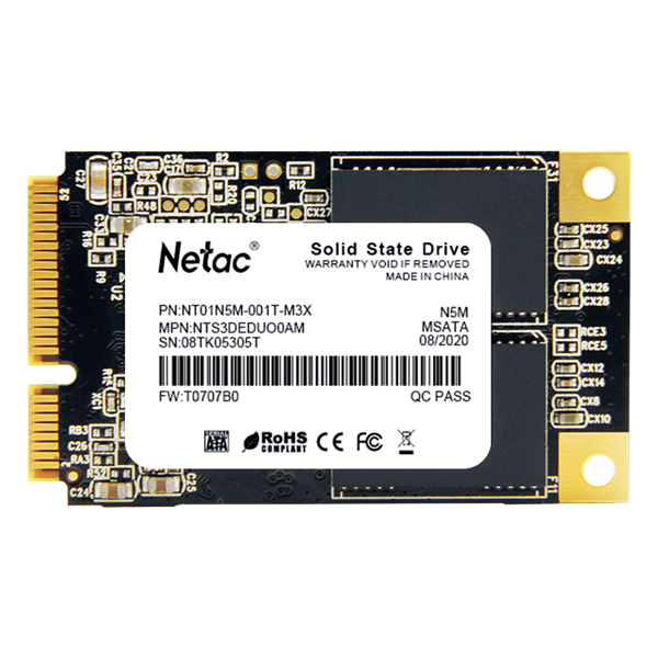 Netac SSD N5M 1TB mSATA SATAIII 3D NAND, R/W up to 560/520MB/s, TBW 560TB, 3y wty