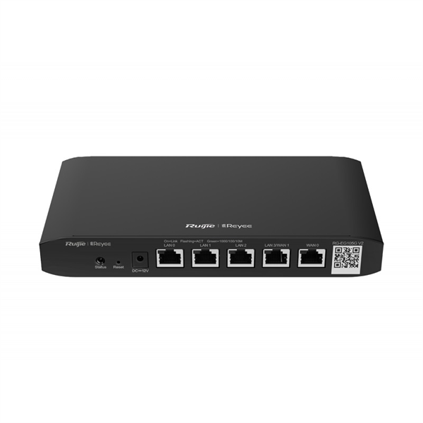 Ruijie Reyee 5-Port Gigabit Cloud Managed  router, 5 Gigabit Ethernet connection Ports, support up to 2 WANs,  100 concurrent users, 600Mbps.